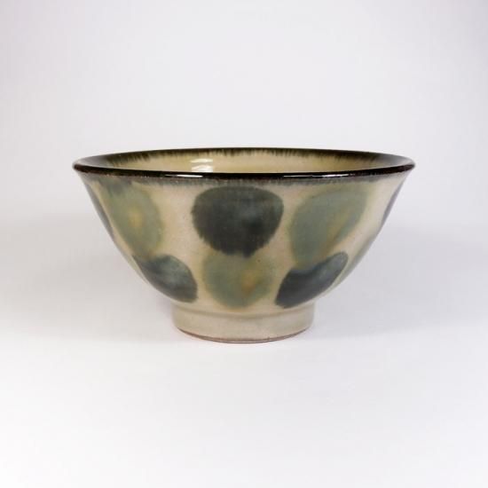 やちむん與那城 (與那城 徹)|4寸マカイ(お茶碗) 重ね焼き 緑ゴス点打【やちむん】