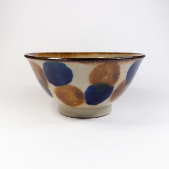 やちむん與那城 (與那城 徹)|4寸マカイ(お茶碗) 重ね焼き 飴コバルト点打 【やちむん】