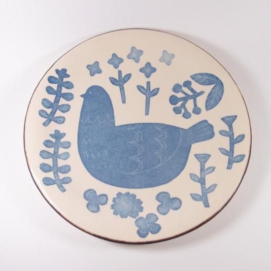 かとうようこ プレートL 鳥と草花(青)